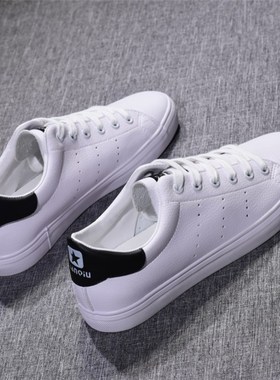 棒球春季新款小白鞋男韩版潮百搭休闲鞋白色皮面帆布鞋男学生板鞋