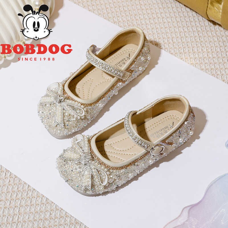 真皮女童水晶公主鞋2024夏季新款单鞋亮片软底宝宝水钻鞋演出皮鞋