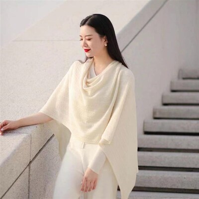 嫵WOO 新小绞花披肩冬季围巾女百搭羊绒纯色多功能简约针织外搭