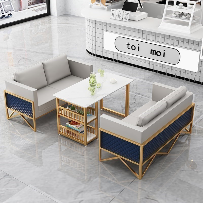 北欧双人奶茶店卡座沙发工业风酒吧清吧商用铁艺咖啡厅桌椅组合