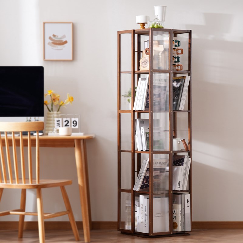 旋转书架落地置物架书柜子家用储物柜儿童客厅展示架立架简易实木