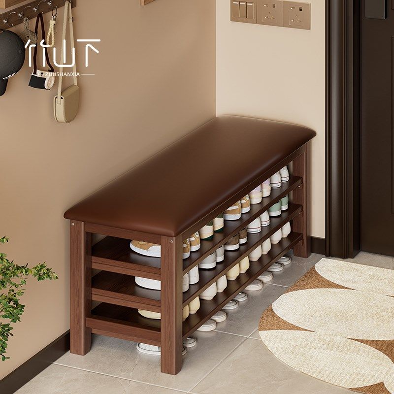 换鞋凳门口家用鞋柜坐凳一体入户穿鞋凳进门凳实木软坐垫长条凳子