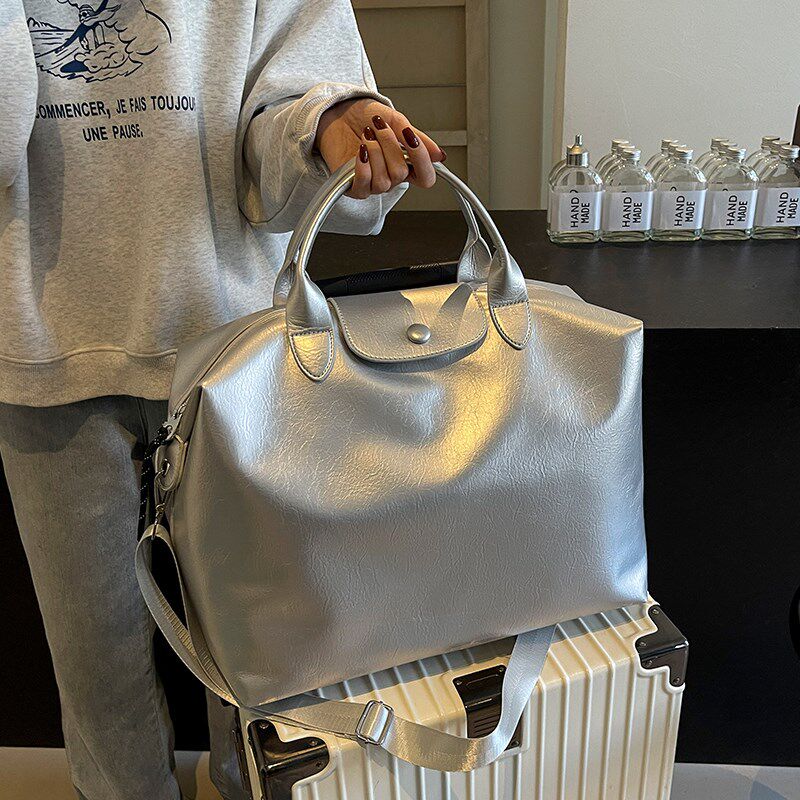 女士外出旅行包2024新款时尚PU大容量出差简约斜挎包手提男行李袋