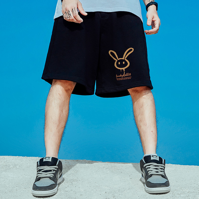 国潮男裤胖子纯棉宽松加肥加大码潮牌休闲中裤运动五分裤短裤夏季