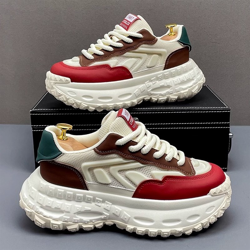 轮胎底男鞋2025夏季新款透气老爹鞋厚底增高时尚拼色运动休闲鞋子