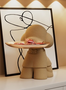 旺财玄关放钥匙收纳托盘摆件入户门口鞋柜家居装饰品乔迁新居礼物