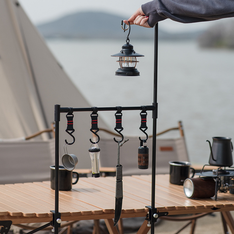 户外桌边置物挂架铝合金折叠照明灯杆架露营车桌板多层餐具置物架