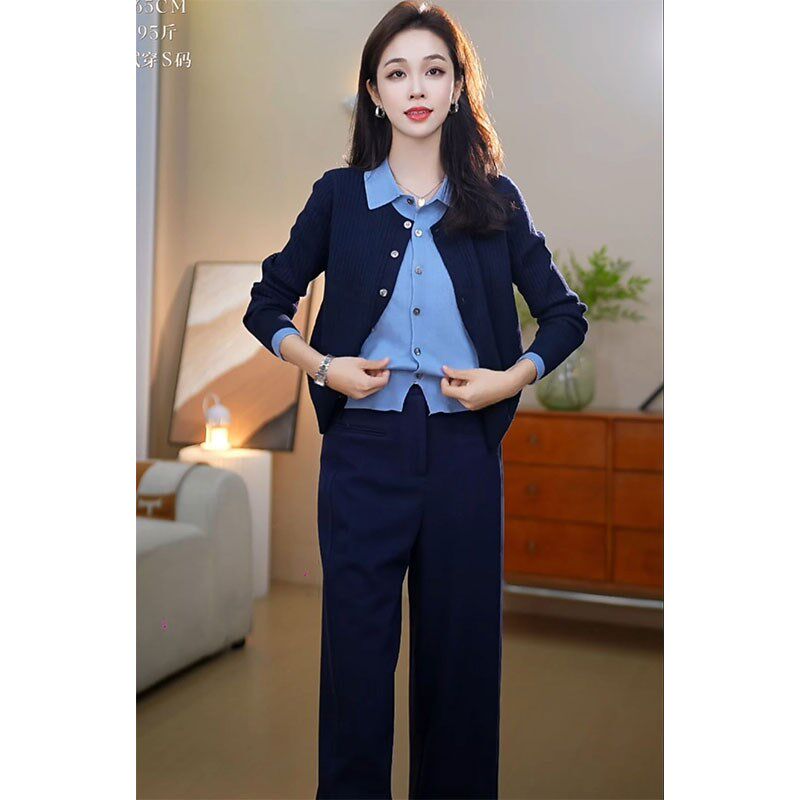 冬天好看的内搭毛衣女款2024新款冬季假两件长袖针织开衫翻领上衣图片