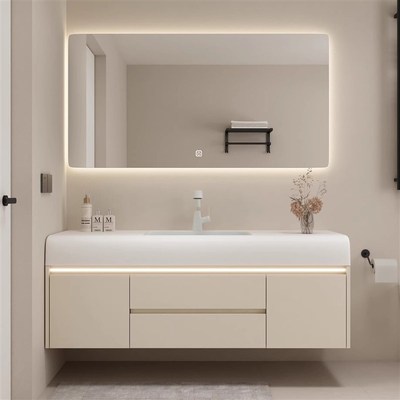 奶油风实木可丽耐肤感一体盆浴室柜组合卫生间洗脸洗漱台套装定制