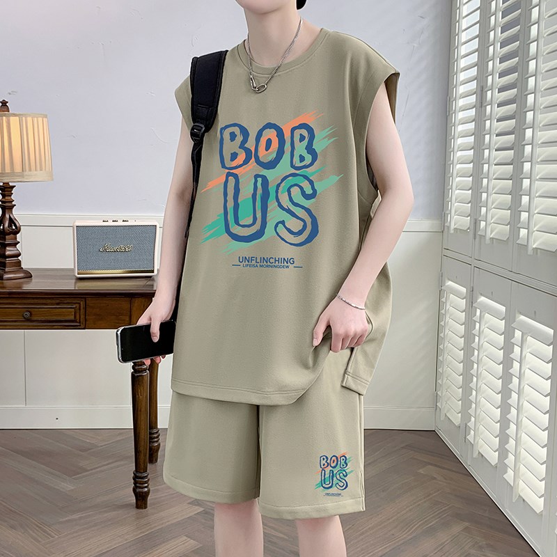 青少年夏季套装男孩衣服12-15岁初高中学生13无袖t恤背心大童夏装