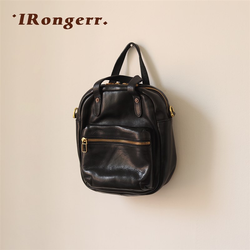 荣轻复古手工牛皮小双肩包水洗做旧植鞣皮斜挎包多用途单肩背包女