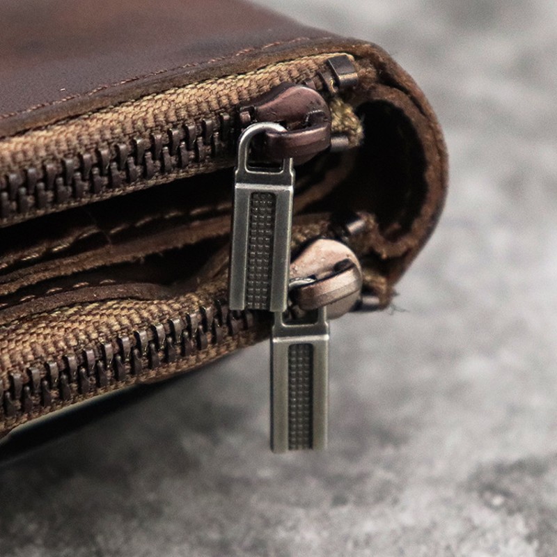 男士真皮手工钱包头层牛皮复古女士个性零钱包拉链短款植鞣皮钱包