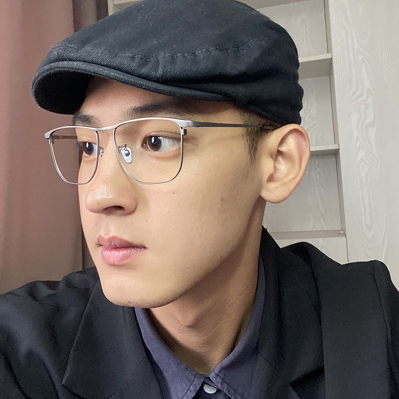 近视枪色眼镜纯钛日系眉线框商务男大脸眼镜架配近视散光变色2067