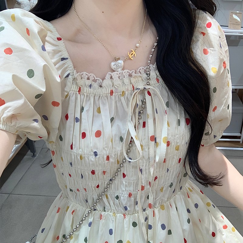 初中女生甜美小清新中长裙夏15新款16岁高中学生温柔风气质连衣裙