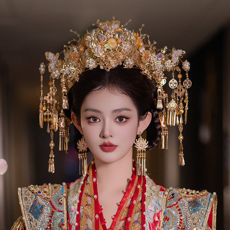 古典传统婚礼新娘中式凤冠古装头饰复古汉服奢华龙凤褂宫廷发饰品