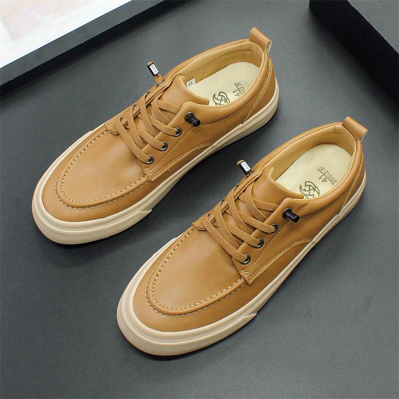 男士休闲皮鞋2023秋季软底开车鞋皮面平底鞋一脚蹬懒人鞋子板鞋男