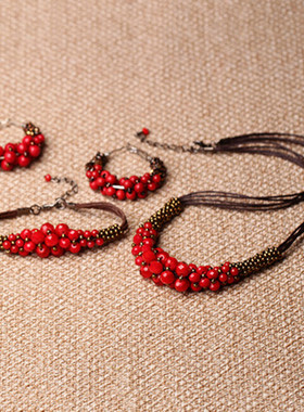 民族风短项链套装组合三件套演出耳环舞台个性夸张大气网红锁骨女