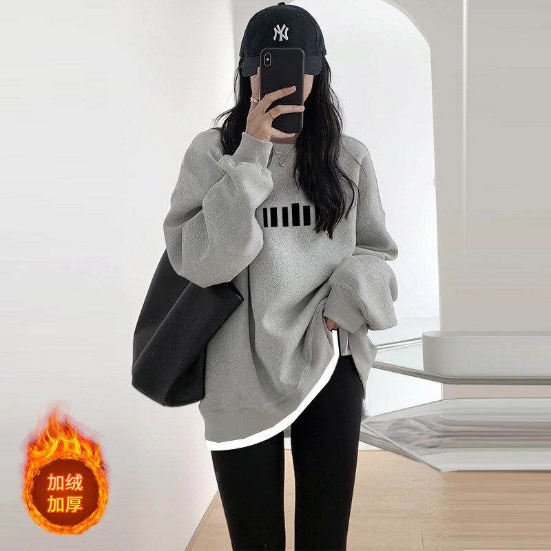 韩系中长款假两件卫衣女2024新款爆款春秋遮屁股小众上衣薄款外套