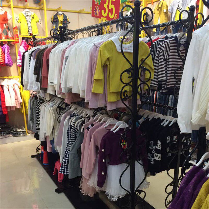 童装店货架展示架欧式铁艺双层服装架女装挂衣服架子落地式陈列架