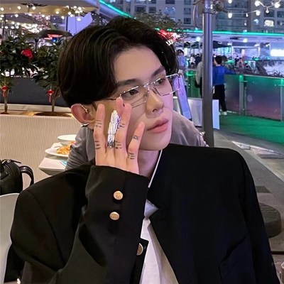 男士复古金属细边长方形小框眼镜网红小H脸斯文禁欲系近视框架潮