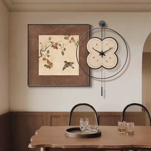 法式中古风餐厅挂画中式复古餐桌挂墙钟表小众艺术客Y厅装饰画时