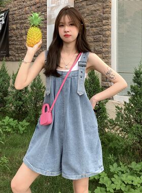 牛仔背带短裤女夏季韩版2023新款可爱减龄小个子外穿宽松阔腿裤子