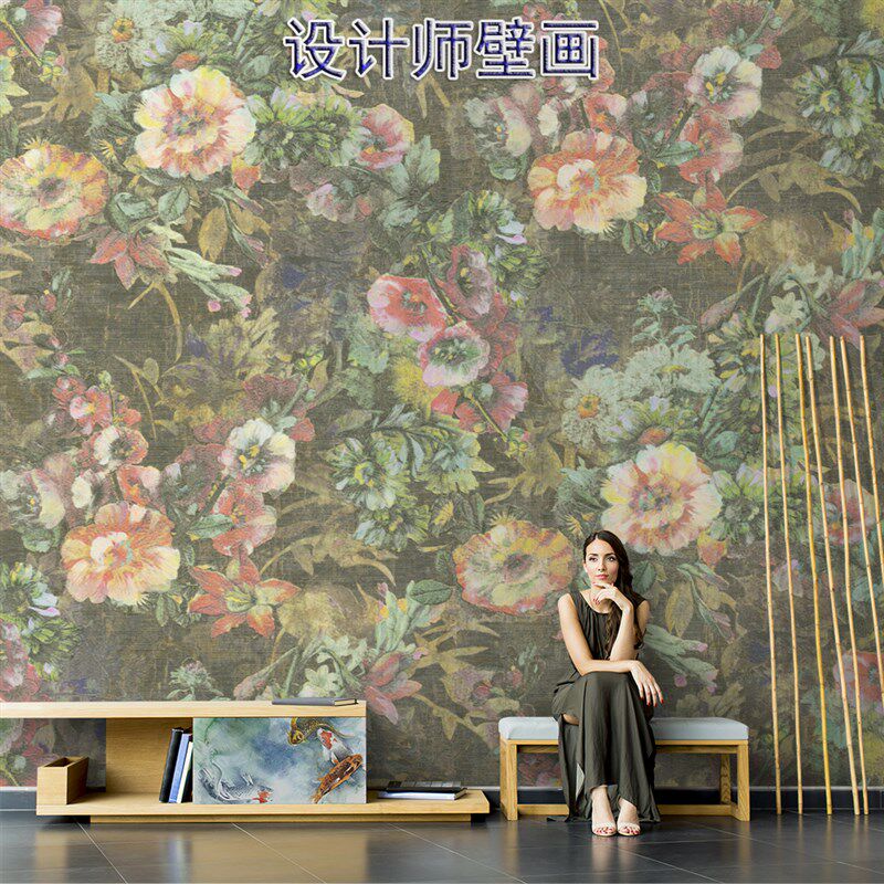 美式田园花卉墙布高级感沙发背景布客厅电视背景墙壁纸3d立体壁布
