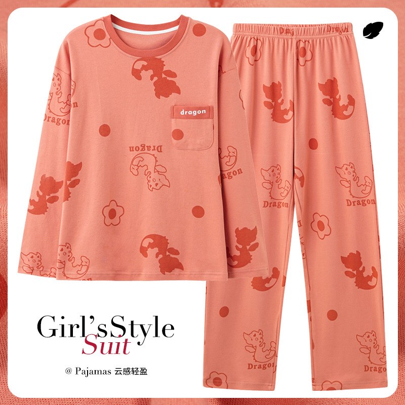 睡衣女士春秋款长袖休闲少女学生可外穿纯棉宽松大码家居服秋冬季