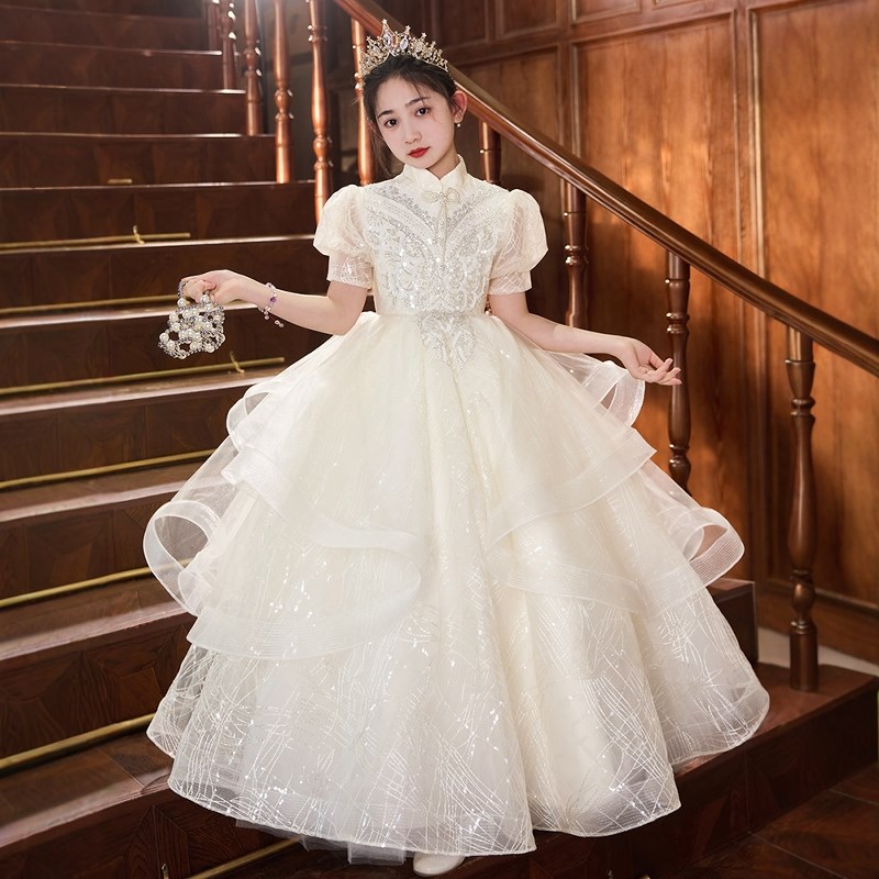 女童礼服花童小主持人钢琴演出儿童高端轻奢小众生日公主裙香槟夏