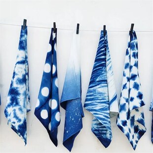 蓝续扎染小方h巾蓝染方巾植物染小围巾文艺伴手礼非遗