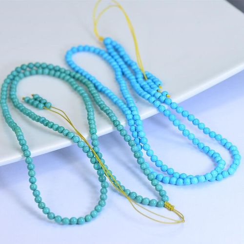 diy原矿天然绿松石 高瓷蓝圆珠米珠多圈手链手串项链 108佛珠文玩