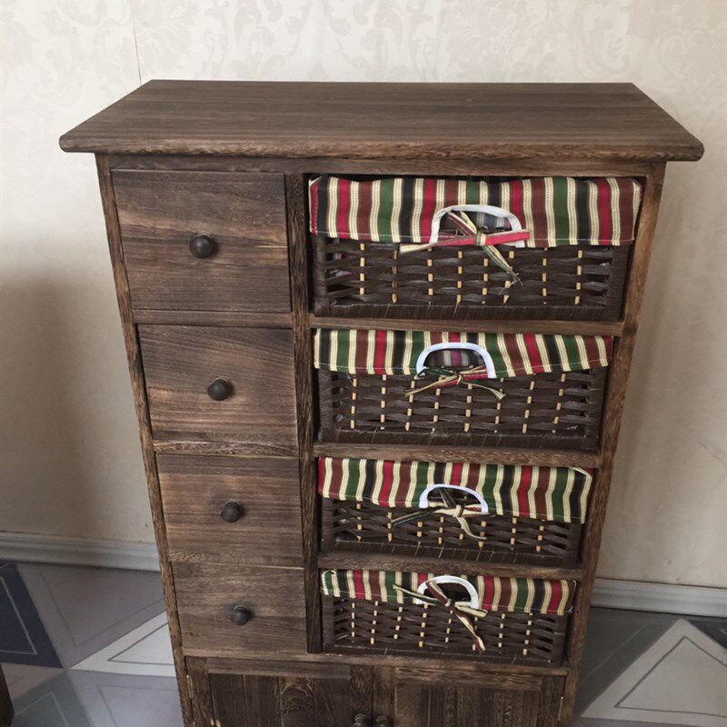 欧式做旧床边柜极简烫衣柜带门轻奢五斗橱藤编木制收纳柜抽屉创意