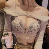 高档无肩带防滑聚拢内衣女无钢圈前扣小胸罩A杯加厚款 美背U型文胸