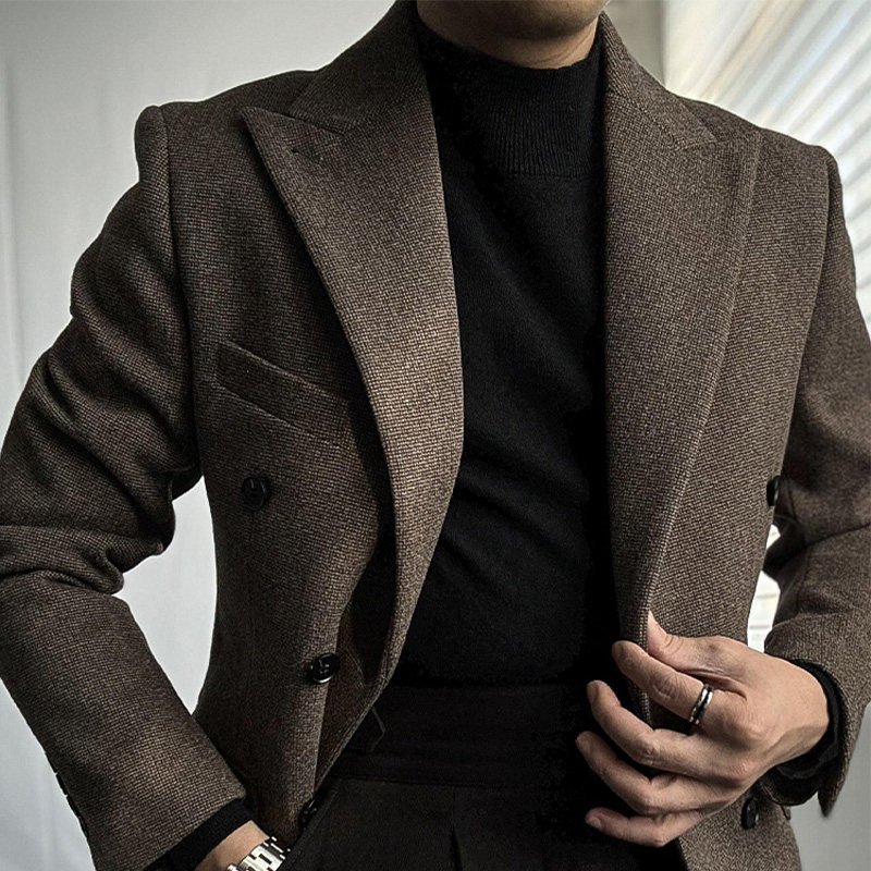 商务休闲秋冬双排扣修身毛呢西服