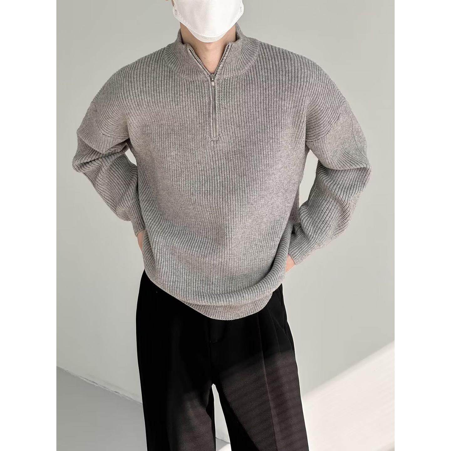 Men's Half Zip Sweater High Neck Knitted Jacket - Taobao product photo 3