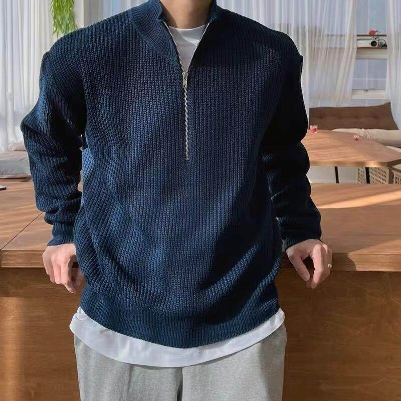 Men's Half Zip Sweater High Neck Knitted Jacket - Taobao product photo 2