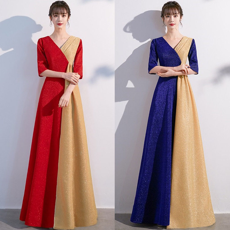 大合唱服演出服女长裙成人合唱团舞台服装主持比赛朗诵礼服裙红色