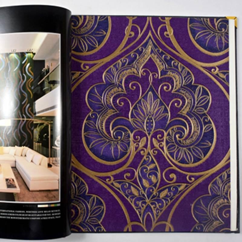 欧式大马士革壁纸卧室客厅PVC深压纹背景墙蓝色美容院紫色壁纸