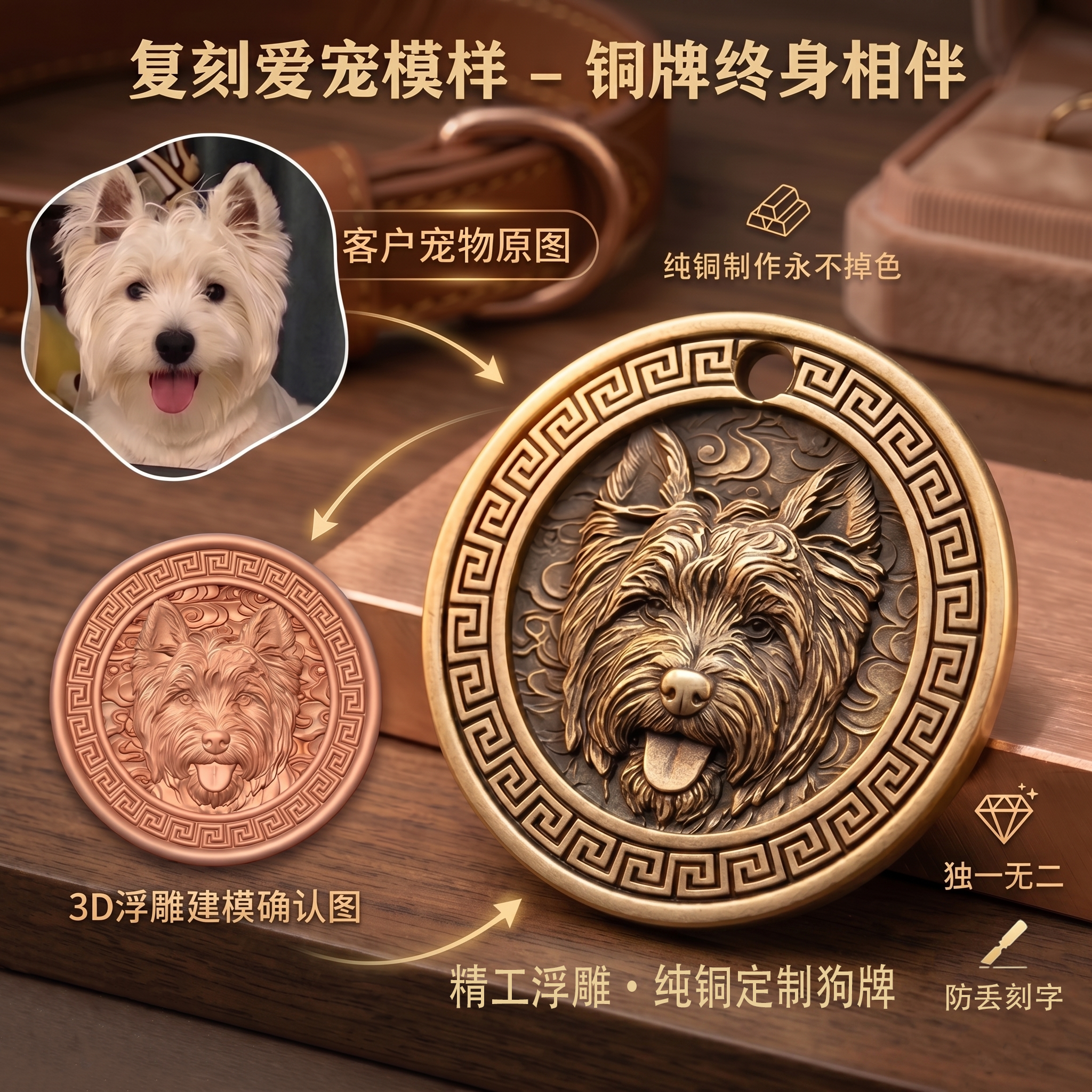 宠伴忠笙珠宝级浮雕狗牌定制