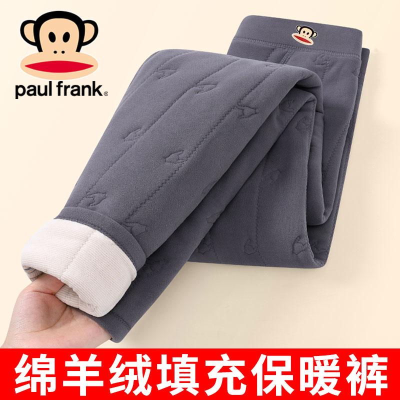 大嘴猴冬季绵羊绒填充保暖裤男士加绒加厚中年高腰防寒打底秋裤男