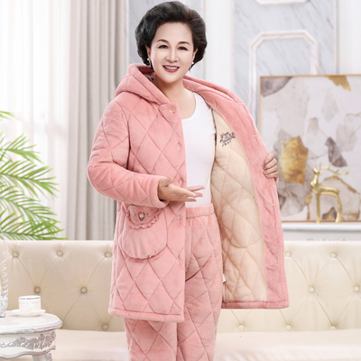 加长款连帽睡衣女秋冬季夹棉
