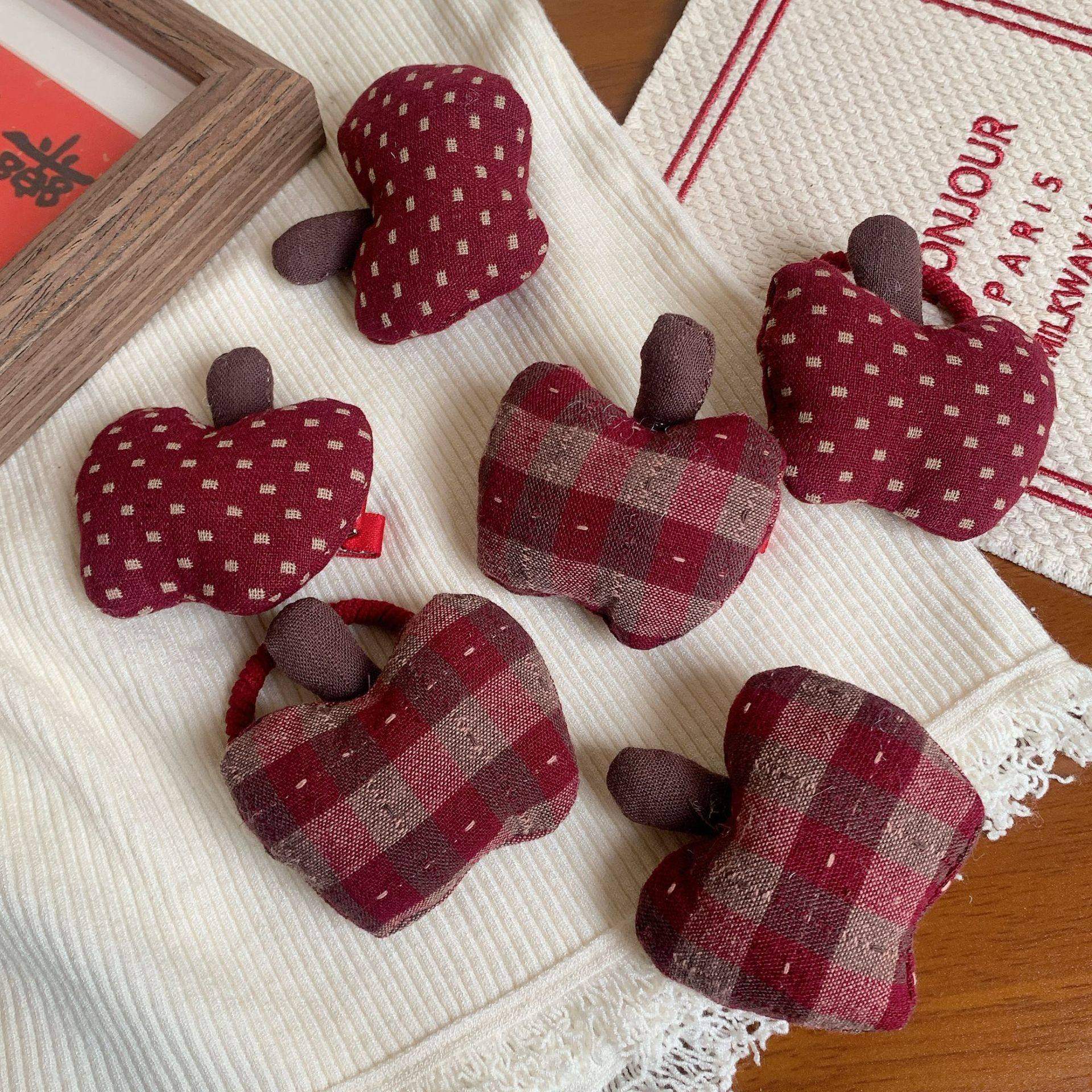 新年酒红系儿童布艺格纹水果苹果发夹女孩复古侧边碎发刘海夹饰品