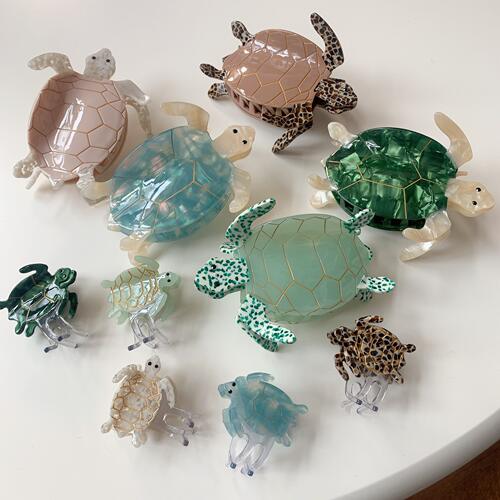新款海洋系列海龟醋酸抓夹发尾夹小众高级感动物发饰发夹鲨鱼夹女