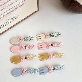 可爱侧边刘海夹头饰少女蝴蝶结发夹醋酸鸭嘴夹创意叉子勺子发卡新