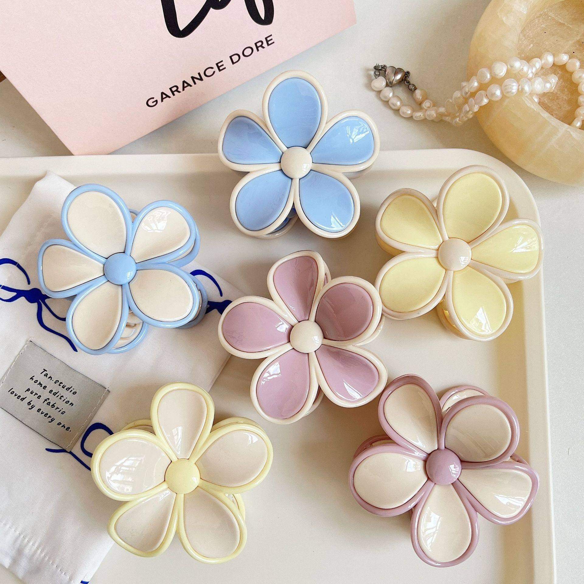 春夏糖果色清新果冻后脑勺花朵抓夹发夹高级感韩版抓夹撞色鸡蛋花