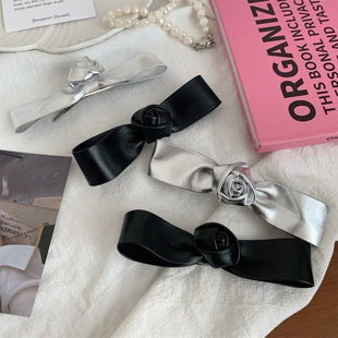 新品银色花朵发饰头饰蝴蝶结立体玫瑰花气质发夹边夹侧边夹鸭嘴夹