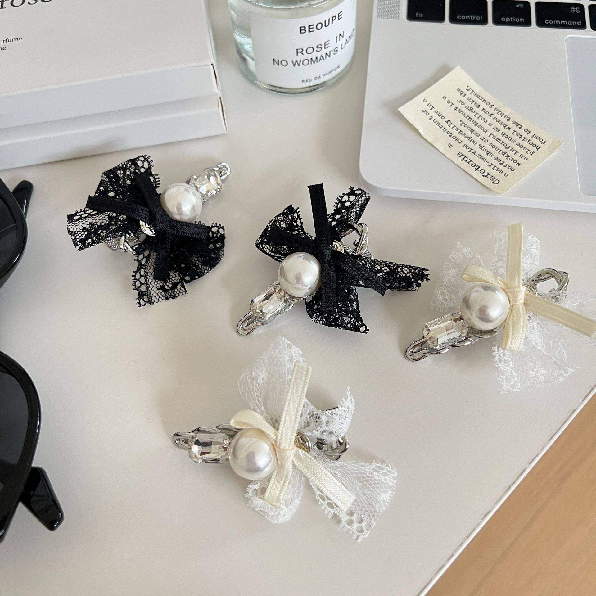 韩国东大门新款蕾丝蝴蝶结闪钻发夹女甜酷ins珍珠侧边碎发鸭嘴夹,饰品/流行首饰/时尚饰品新,发饰,淘宝优惠券,粉丝福利购,淘宝优惠卷