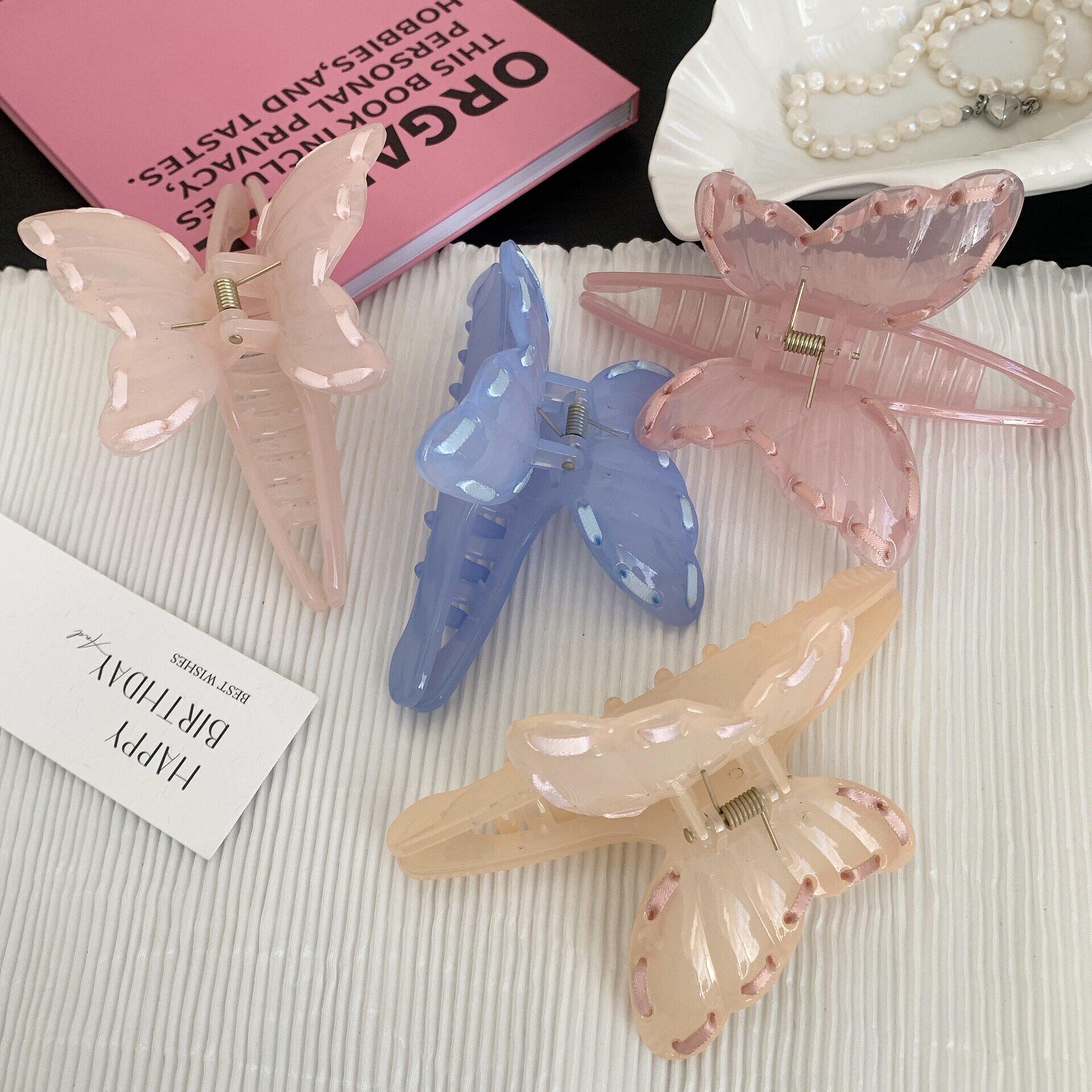 韩系甜美丝带蝴蝶抓夹百搭气质鲨鱼夹后脑勺盘发夹发抓发卡发饰女