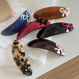 韩系大号醋酸立体椭圆弹簧夹甜美蝴蝶结弧形弧面拱形顶夹发夹发饰