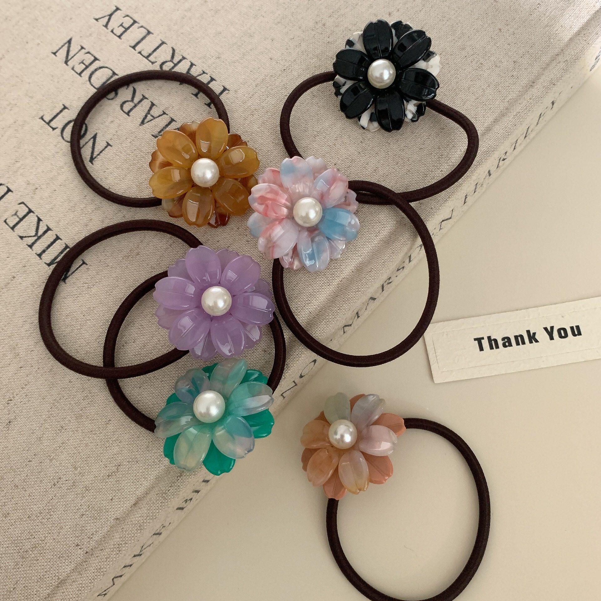 夏季新款 韩国小清新醋酸花朵发圈高弹力扎马尾头绳皮筋盘发发绳